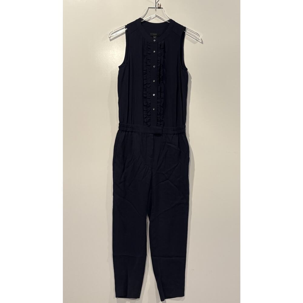 J. Crew Navy Blue Ruffle Front Jumpsuit Womens Size 00 (157) - Picture 2 of 4